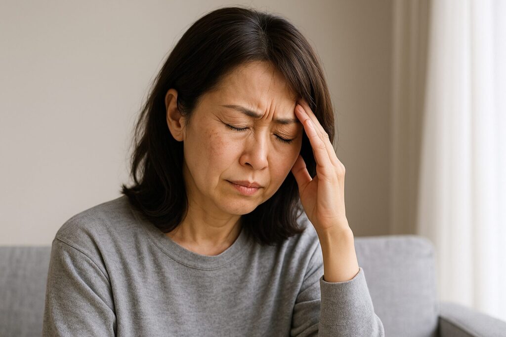 慢性片頭痛に悩む40代日本人女性のイメージ