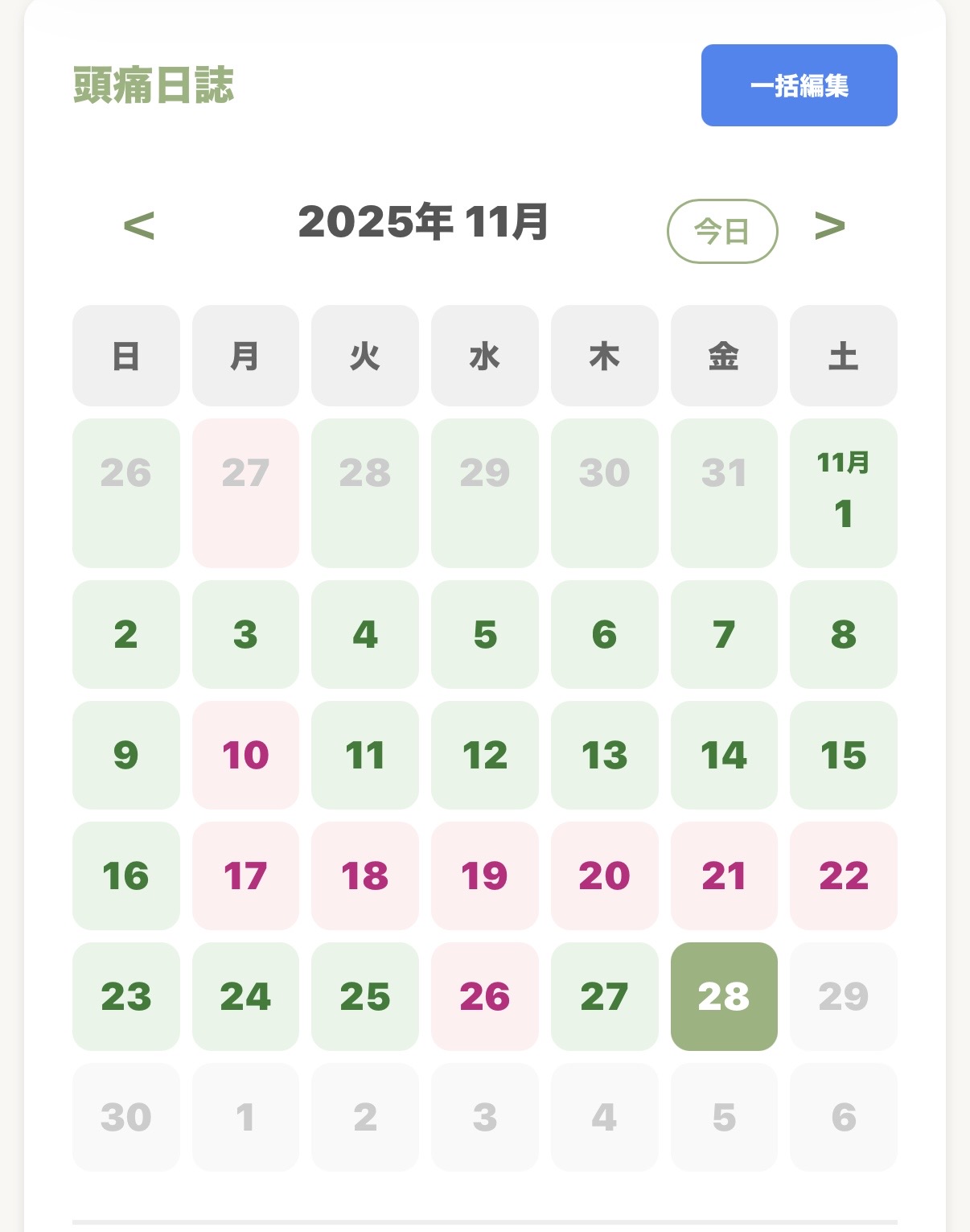 カレンダー表示