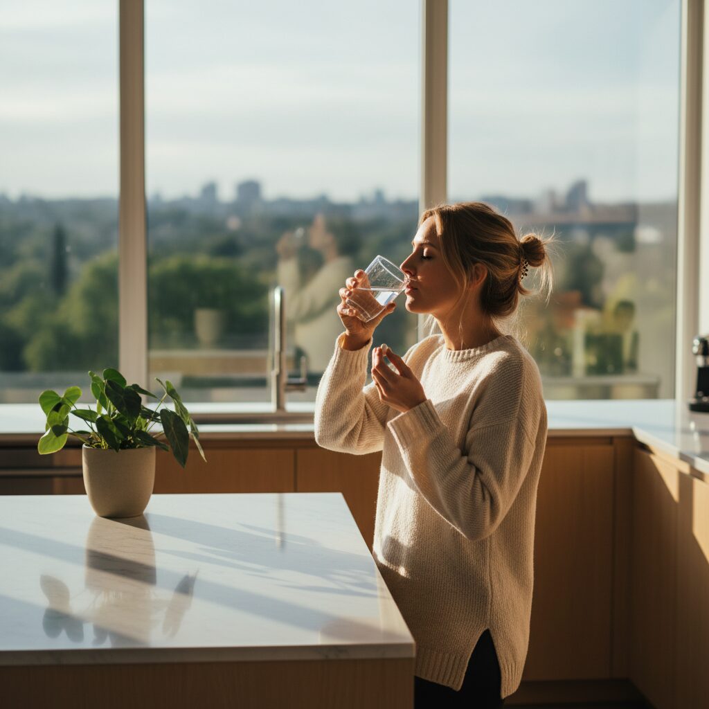 薬を服用する女性