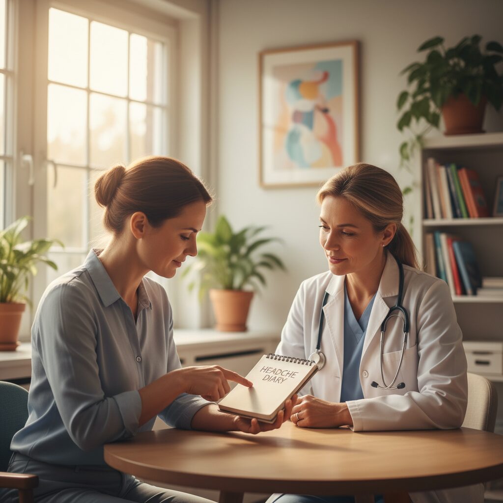 頭痛外来の診察で医師と話す患者のイメージ