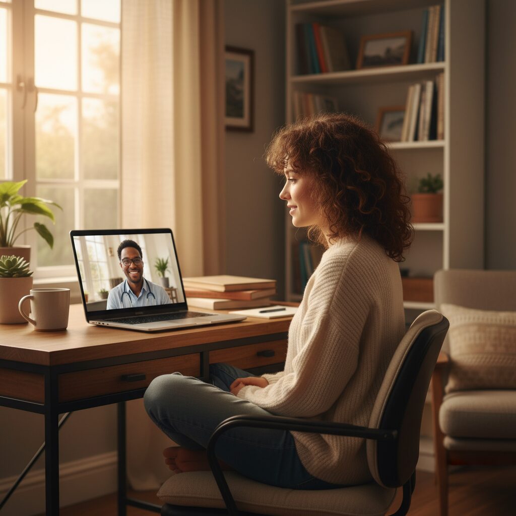 オンライン診療を受ける女性